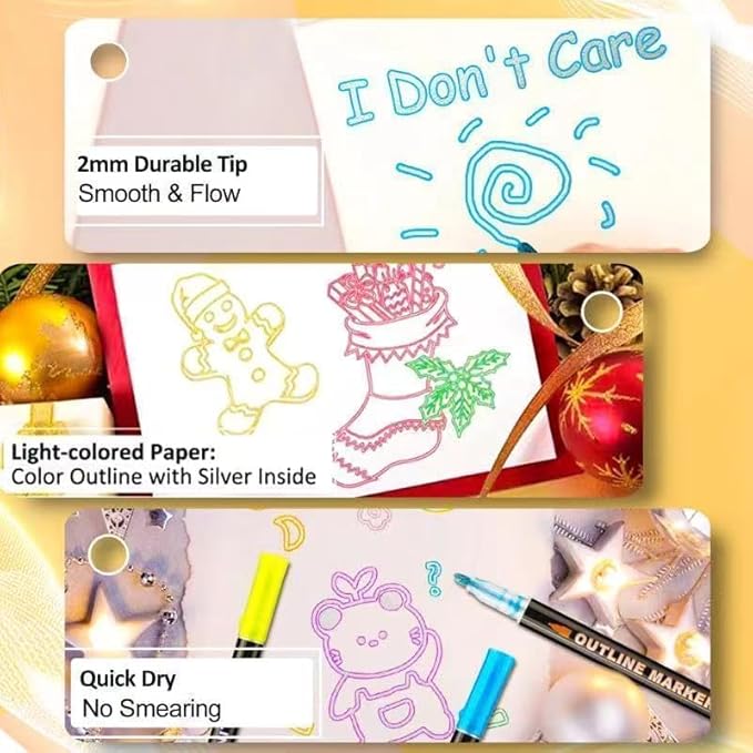 Shimmer Markers Double Line Outline Markers, 12 Colors Squiggles Shimmer Outline Markers Pen Set for Drawing Art School Supplies, Glitter Markers Set for Cards Lettering, Gift for 4-12 Year Old Girl