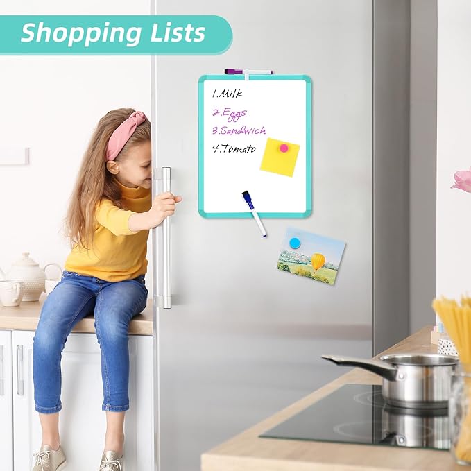 VUSIGN Small White Board Dry Erase, 14'' x 11'' Magnetic Dry Erase Board, Mini Whiteboard with Markers for Kids, Students, Fridge, Wall, Locker, Green