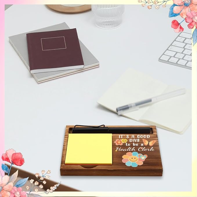 Appreciation Gifts for Health Clerk, New Job Gifts for Health Clerk, Inspirational Office Decor Gifts for Health Clerk,Wooden Sticky Note Holder with Inspirational Quotes,16.5 x 12 x 1.5 cm,XXN33