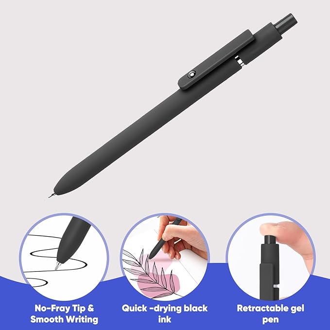 Easter Gifts for Him, Easter Basket Stuffers, 0.5MM Black Gel Ink Pens Fine Point Smooth Writing Pens, College Essentials Pens, Father's Day Birthday Gifts for Men (6PCS Black Gray White)