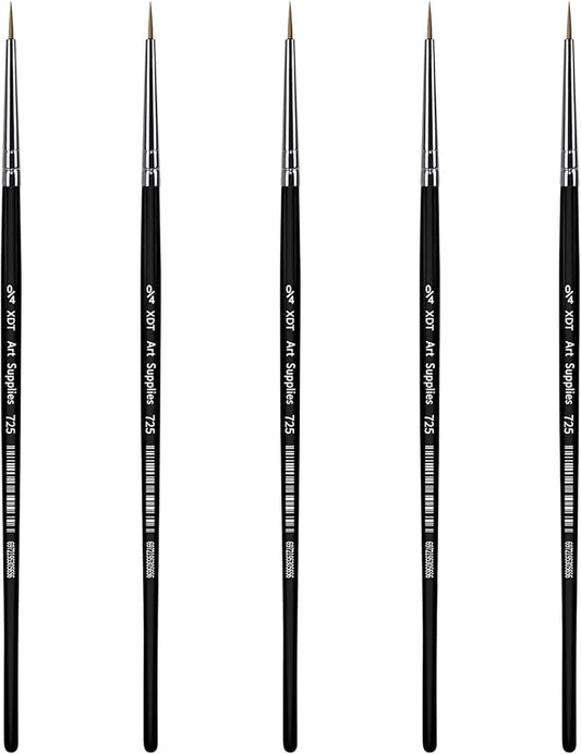 XDT#725 Micro Detail Artist Pin Point Painting Brush Set of 5 Piece #0000 Brushes Set, Acrylic Watercolor Oil, Fine Detailing Painting, Art, Scale Models, Easy Grip Handles