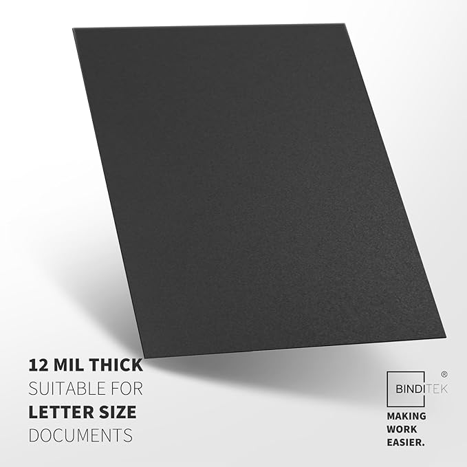Binditek 100 Pack 12 Mil Sand-Textured Polycover - Plastic Binding Cover for Letter Size - Lightly Textured Sand Finish - Business Reports and Proposals - Square Corners, Un-Punched, Black
