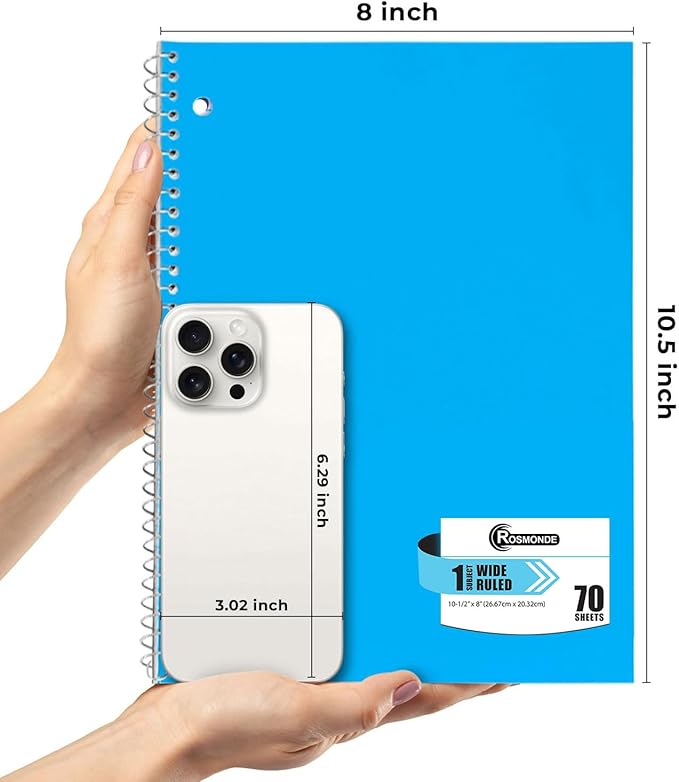 1440 Packs (Pallet) 1 Subject Notebooks, Spiral Notebook Bulk, Wide Ruled, Pallet of Notebooks, 70 Sheets (140 pages), 8 x 10-1/2",Bulk Spiral Notebooks for School & Office, 4-7 Days Transit