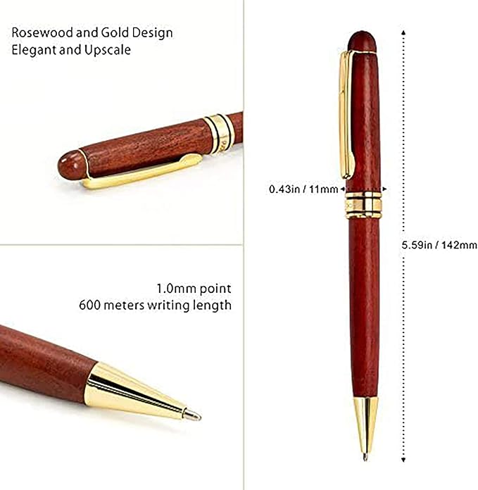 Cambond Ballpoint Pens Metal Pen - Wood Pen with Gift Box Fancy Pens Christmas Gift Nice Pens Set for Men Women Employee Journaling Executive Black Ink 1.0mm, 3 Pens with 3 Extra Refills