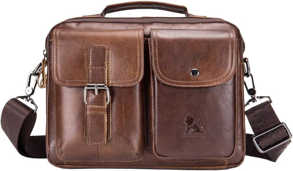 Hebetag Small Leather Sling Shoulder Bag Messenger Pack for Men Women Outdoor Travel Business