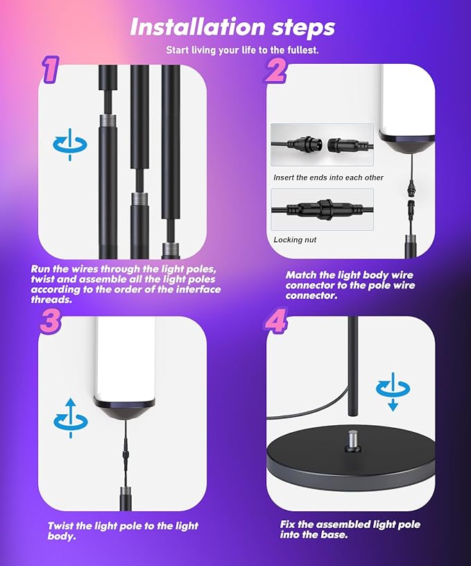 RGB Floor Lamp with Remote Control, 65" LED Corner Lamp Works with Alexa, 1200 Lumens Bright Lamp for Office, 44+ Scenes, DIY Mode, Music Sync, Modern Floor Lamp for Bedroom, Living Room