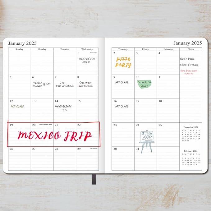 2025 Planner 8.5”x11”, Weekly and Monthly Planner from Jan 2025 to Dec 2025, Vegan Leather Cover, Elastic Closure, Grey