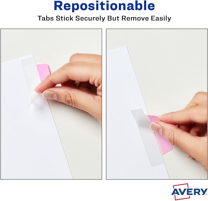 Avery Margin Ultra Tabs, 2.5" x 1", 2-Side Writable, Assorted Pastel Colors, 48 Repositionable Tabs (74867)
