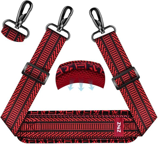 ZINZ 75" Shoulder Strap with Fixed Pad and Dual Balanced Buckles，Black Red Jacquard