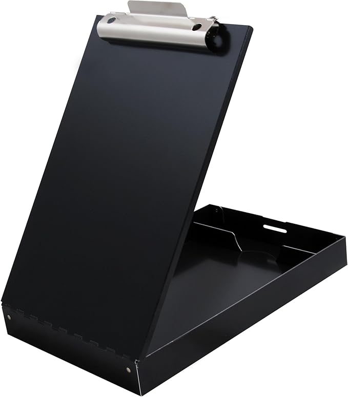 Saunders Metal Clipboard with Storage, Dual Storage Nursing, Letter Size Heavy Duty Contractor with High Capacity Clip and Self Locking Latch, Black, Proudly Made in USA