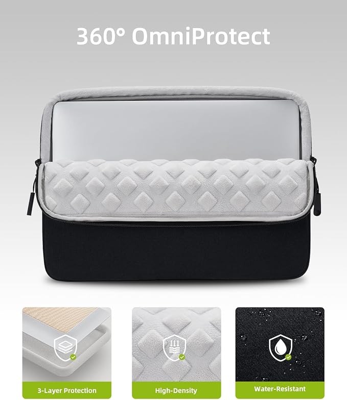 Protective 16 Inch Laptop Sleeve for 15 16 MacBook Air/Pro, 15.6 16 HP Dell Lenovo Asus Notebook - Shockproof, Water-Resistant with Accessory Pocket (Black, 16 inch)