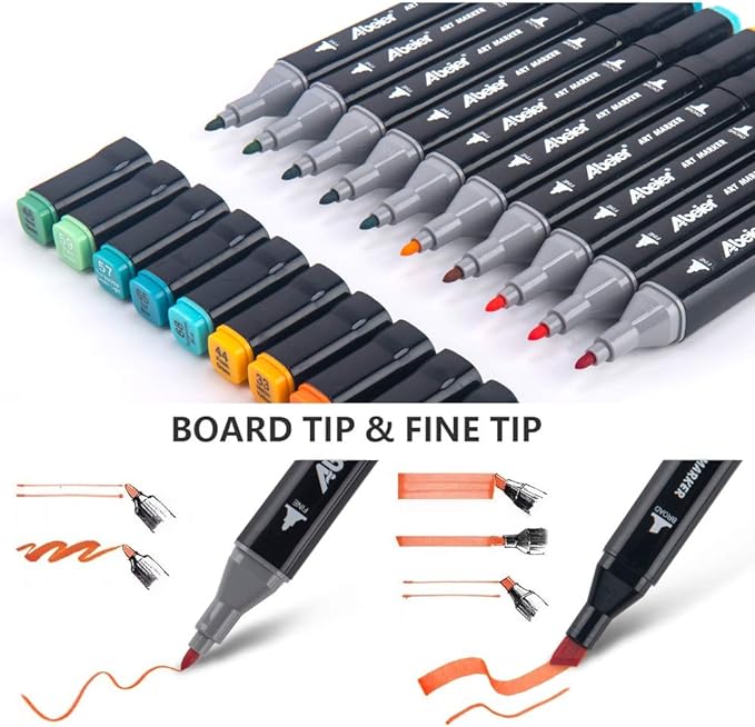 ABEIER 80 Colors Alcohol Based Markers, Dual Tip Drawing Markers Set, plus 1 Colorless Blender Pen, Permanent Sketch Animation Markers for Kids, Plumones, Adults Coloring and Artist Illustration