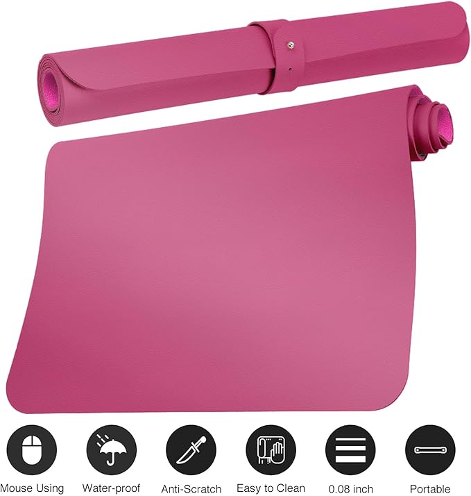 ‎Boutilon Leather Desk Pad 35"x 17" Non-Slip Mouse Pad,Office Desk Mat,Waterprooft PU Leather Desk Blotter,Desk Pad Protector,Desk Writing Pad for Home Office Decor (L-Rose Pink,35"x 17")