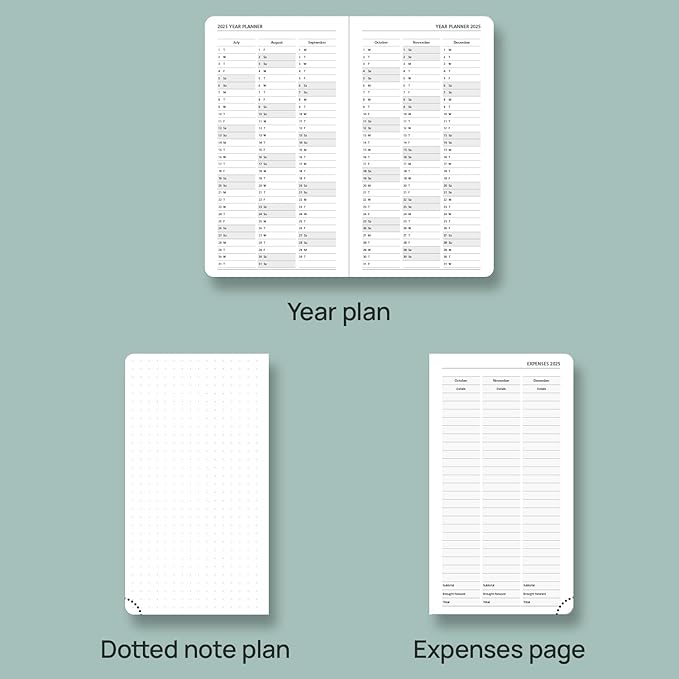 POPRUN Pocket Calendar 2024-2025 for Purse 3.5''x6.5'' Hardcover (17-Month: Aug.24 to Dec.25) Small Academic Planner Daily Weekly Monthly Agenda with Pen Holder, Ivory Paper - Haze Blue