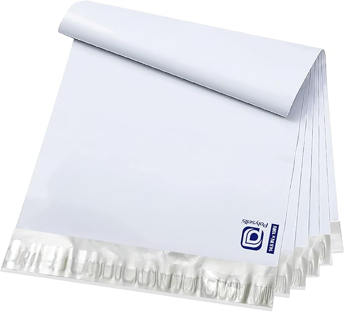 POLYSELLS 1000 pcs 14.5x19 Inches White x Silver Poly Mailers Shipping Envelopes, Strong Adhesive Sealing, Waterproof, and Tear-resistant Postal Mailing Bags for Clothing, Books, and Accessories