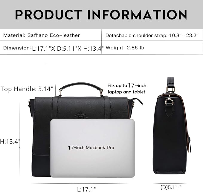 EaseGave 17Inch Laptop Briefcase for Women,Classic Black Work Bag Laptop Messenger Bag Large Computer Bags for Work Business Travel,black-17Inch