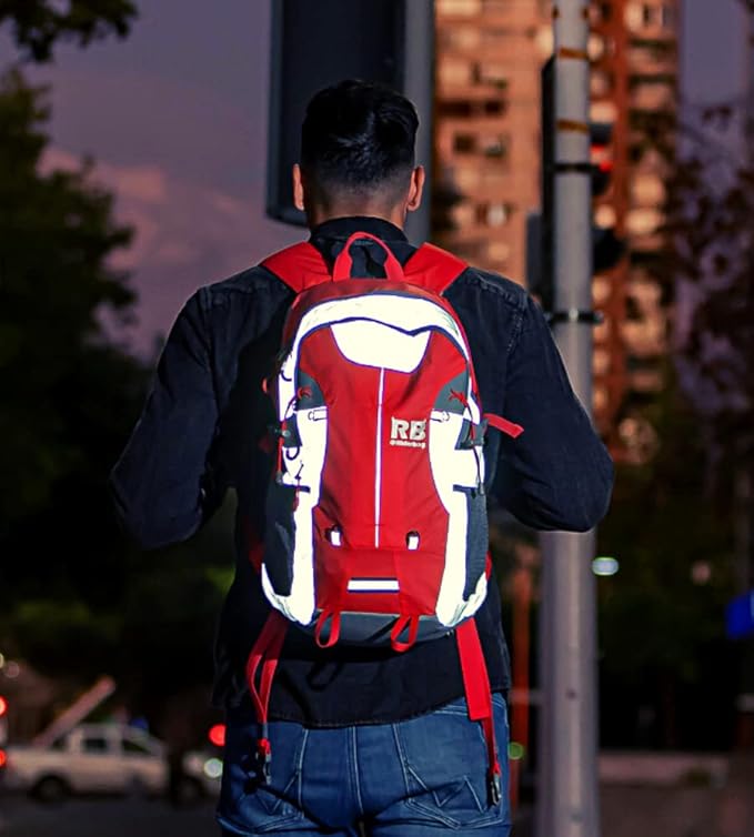 Reflective Motorcycle Backpack Lightweight, Water Resistant Casual Daypack with Laptop Pocket for Safe Commuter, Biking, and Daily Use. 35L Sport bookbag to Avoid Accidents (red backpack)