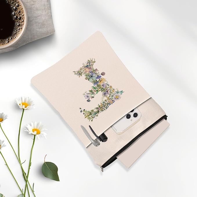 Monogrammed Book Sleeve Floral F Initial Book Pouch Book Accessories Book Lovers Gifts Waterproof Book Cover Book Protector Bookish Gifts Personalized Gifts for Women Girls Readers Bride Boss Lady