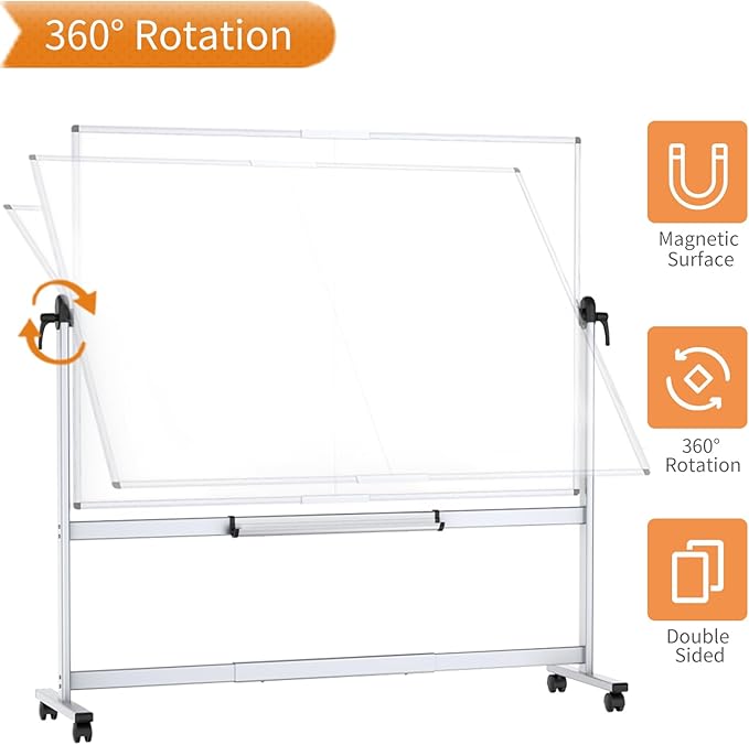 VIZ-PRO Double-Sided Mobile Whiteboard, 96 x 48 Inches, Magnetic Rolling Dry Erase White Board on Wheels with Aluminium Frame and Stand