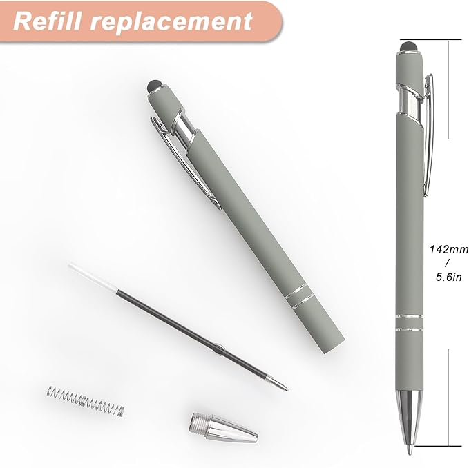 Ballpoint Pen 2-in-1 Stylus Retractable Ballpoint Pen with Stylus tip, Metal Stylus Pen for Touch Screens, 1.0 mm Black Ink (Pastel Color) 6 Pack
