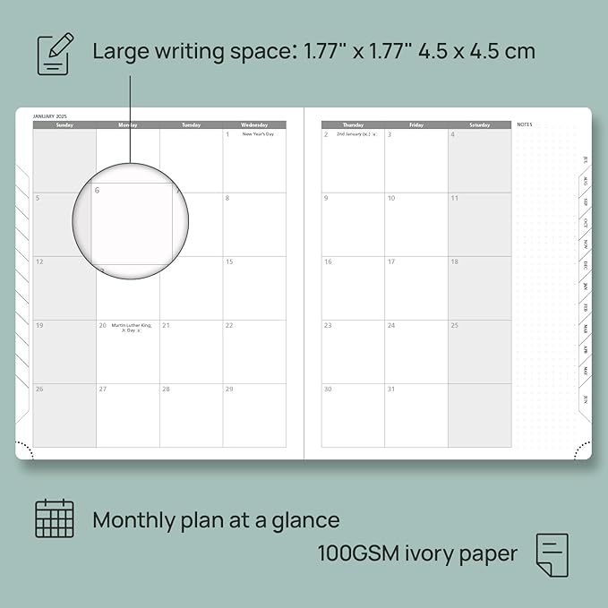 POPRUN Planner 2024-2025, [Large 8.5'' x 10.5'' Hard Cover] Academic Calendar (July 24-June 25) Daily Weekly and Monthly Appointment Book with Hourly Time Slots, Monthly Tabs, 100 GSM - Pacific Green