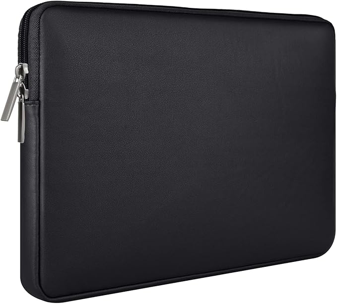 RAINYEAR 16 Inch Laptop Sleeve Soft PU Leather Case Protective Water Resistant Zipper Padded Cover Carrying Computer Bag Compatible with 16" MacBook Pro 2021 2022 New Model A2141 A2485 M1(Black)
