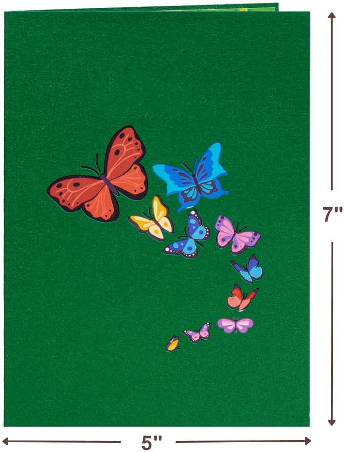 Paper Love 3D Butterflies Pop Up Card, Gift for Birthday, Wedding, Anniversary, Mothers Day, Thank You, Get Well, All Occasion or Just Because - 5" x 7" Cover - Includes Envelope and Note Tag