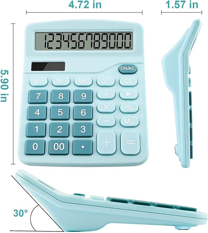 Office Calculators Desktop, 12-Digit Dual Power Cute Calculator with Large LCD Display Big Button for Office Home and School (Blue)