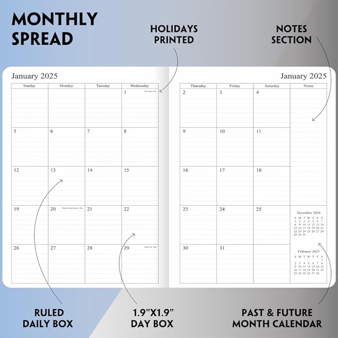 2025 Planner 8.5”x11”, Weekly and Monthly Planner from Jan to Dec 2025, Vegan Leather Cover, Elastic Closure, Teal