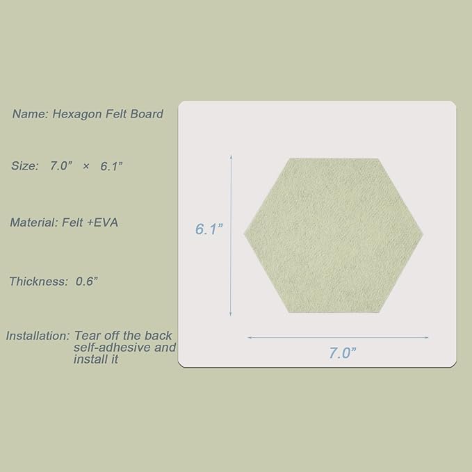 LAJAR 8 Pcs Hexagon Felt Bulletin Board Tiles, Self Adhesive Felt Pin Board Wall Tiles for Photos, Pictures, Memos (Green)