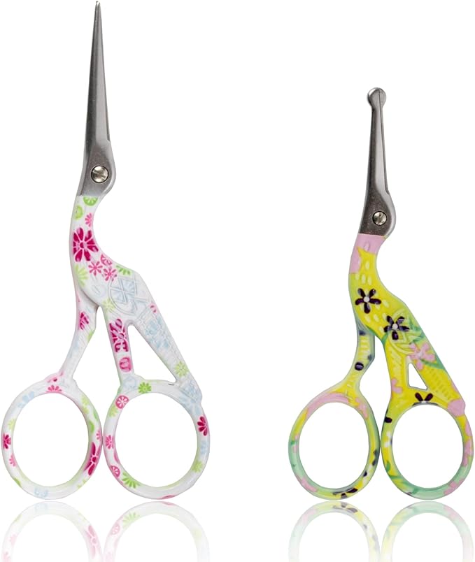 Stork Bird Rounded Safety Tip Embroidery Craft Stainless Steel Crane Scissors - Assortment F - 20 Pairs