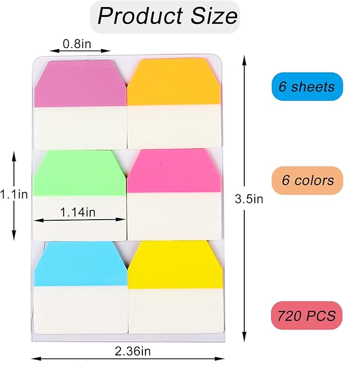 Sticky Index Tabs 1 Inch Page Markers Flags Page Notes Sticker Page Tabs Sticky Tabs for Binders Bookmarks Notebooks File (720pcs)