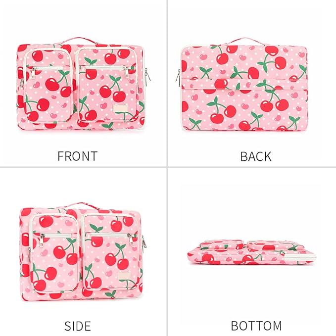canvaslife 360° Protective Laptop Sleeve Case Bag with 3 Pockets for 14 inch Dell HP Lenovo Laptop and MacBook Pro 14 inch,Surface Laptop 14.4 inch (Cherry)