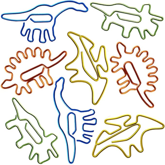 Creative Office Supplies Dinosaur Paper Clips,40pcs Dinosaur Shaped Paperclip,Metal Bookmark Clips Cute Home Office Library Paper Clip (A) …