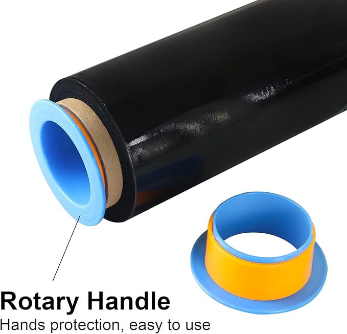 BOMEI PACK Black Stretch Wrap Industrial Strength with Plastic Handle 18" x 1000 Feet 80 Gauge 4 Pack, Black Shrink Wrap, Self-Adhering Black Plastic Wrap for Shipping, Moving