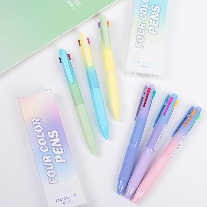 COLNK 4 Colors Ballpoint Pens in 1,Multicolor Ballpoint Pen Assorted Ink Colors,4-in-1 Colored Pens 0.7 Ballpoint for Journaling and Organizing,6 Counts-12 ink colors