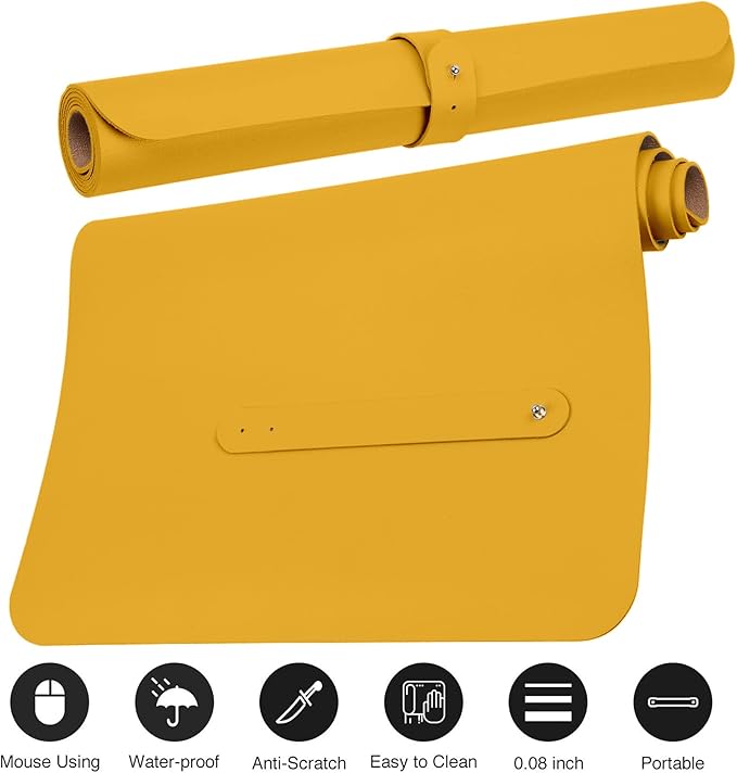 Boutilon Leather Desk Pad 35"x 17" Non-Slip Mouse Pad,Office Desk Mat,Waterprooft PU Leather Desk Blotter,Desk Pad Protector,Desk Writing Pad for Home Office Decor (L-Yellow,35"x 17")
