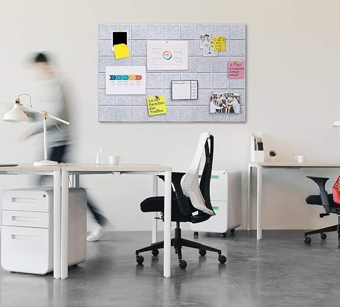 Large Cork Board Felt Board Tiles for Walls with 30 Push Pins, 11.8"x11.8" Pack of 12 Pin Board Notice Boards for Home Office Kitchen, Bulletin Board Wall Tiles for Photos Memos
