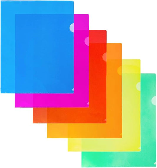 Dunwell Clear Plastic Folders Sleeves (36 Pack, Assorted Colors), Transparent Project Folders, Plastic Sleeves, Acid-Free Poly File Jackets for Documents, L-Sleeves for 8.5x11 Paper