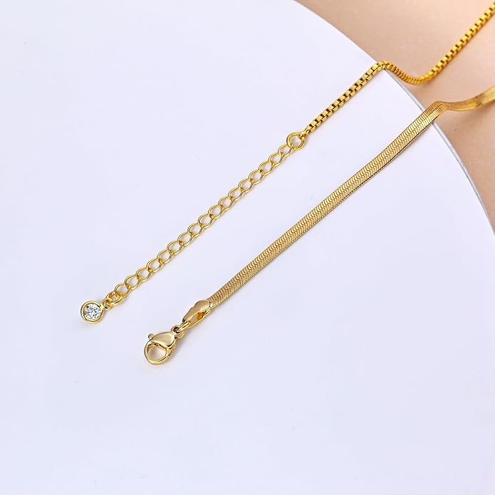Herringbone Necklace for Women,Dainty Gold Necklace,14k Gold Plated Snake,Gold Chain Choker Necklaces,Simple Gold Layered Necklaces,Gold Jewelry Gift for Women