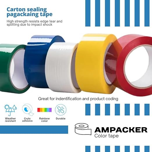 Heavy Duty Packaging Color Tape for Shipping,Packing and Moving 2" Wide x 2.0 Mil Thick -110 Yrd Roll -Acrylic Adhesive Tape for Box Sealing. (1 Roll, Red, 2" Wide x 110 yds).