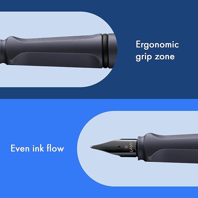 LAMY safari steel black - Fountain Pen with ergonomic grip & polished steel nib in size EF - ideal for any Writing & Calligraphy - including LAMY T 10 blue cartridge - Right-Handed