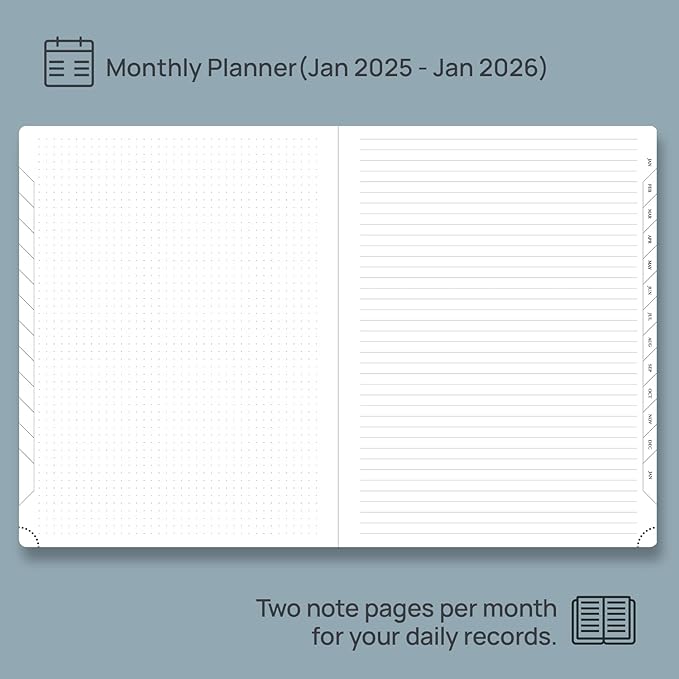 POPRUN 2025 Monthly Calendar 8.5" x 11", Large Writing Space Monthly Planner with PU Leather Soft Cover, Dual Pockets, Monthly Tabs, 100GSM Thick Paper, Sunday Start - Forest Green