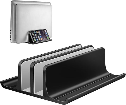 Vaydeer Double Adjustable Vertical Laptop Stand Newly Designed 2 Slots Aluminum Desktop Dual Holder for All MacBook/Chromebook/Surface/Dell/iPad Up to 17.3 Inches - Black