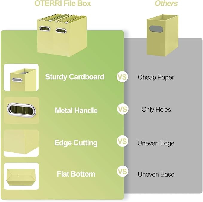 Oterri File Organizer, Small Storage Box, Cardboard File Folder Organizer, Collapsible File Box, Hanging File Organizer for Letter Size, Portable File Box, Only Box (Light Yellow,2 Packs)