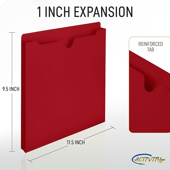 Red File Jackets, 1 Inch Expansion, Letter Size, Reinforced Straight-Cut Tab, 6 Pack