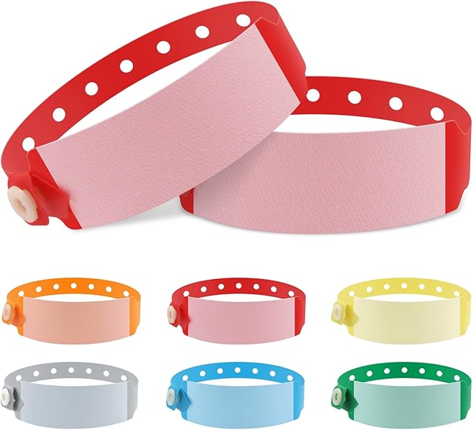 100pcs Vinyl Wristbands Hospital Identification Bands,Waterproof Adjustable Medical Wristband,Disposable Snap Wristband for Hospital (Color : Red)