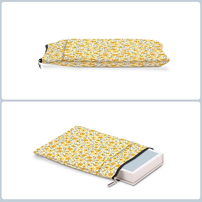 Yellow Wildflowers Pattern Book Lovers Gifts Waterproof Book Sleeve Book Pouch Book Protector with Zipper and Front Pocket BookCover Case for Women Best Friend Sister Book Accessories Book Club Gifts