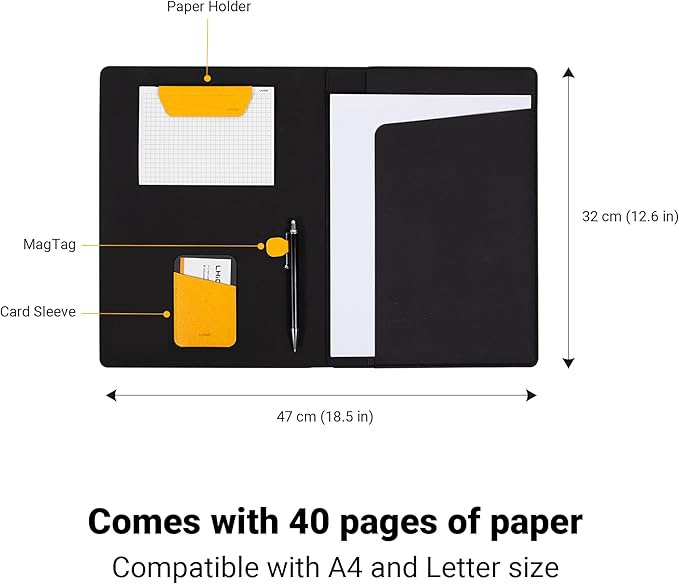 LHiDS Folio Lite 2.0 with Stand, Business Portfolio Resume, 3-in-1 Padfolio with Magnetic Accessories, Work as Notebook Cover, Clipboard, Organizing Board for Home and Office (Black, A4/Letter)