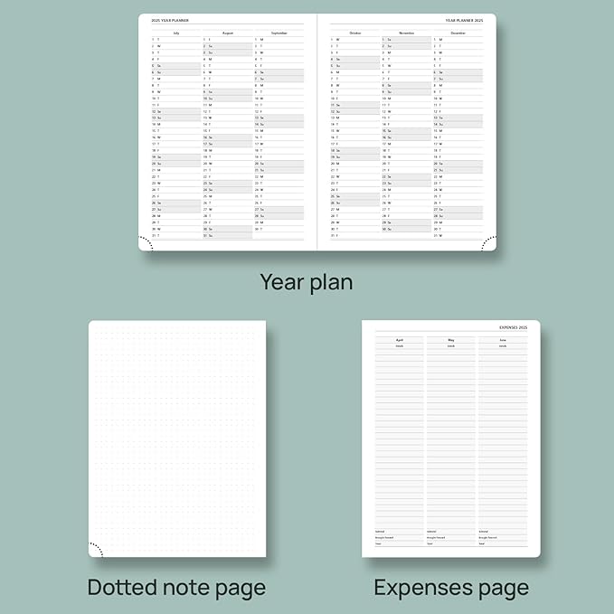 POPRUN Planner 2024-2025, [Medium 6.5'' x 8.5'' Hard Cover] Academic Calendar (July 24-June 25) Daily Weekly and Monthly Appointment Book with Hourly Time Slots, Monthly Tabs, 100 GSM - Pacific Green